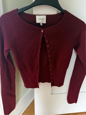 NWOT Reformation Ribbed Button-Front Cardigan - Wine